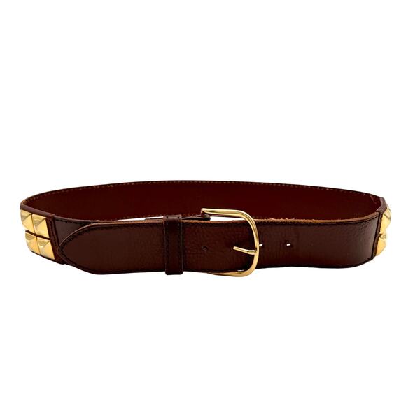 Linea Pelle Studded Genuine Leather Belt Brown Gold Tone Size M Boho main image 8